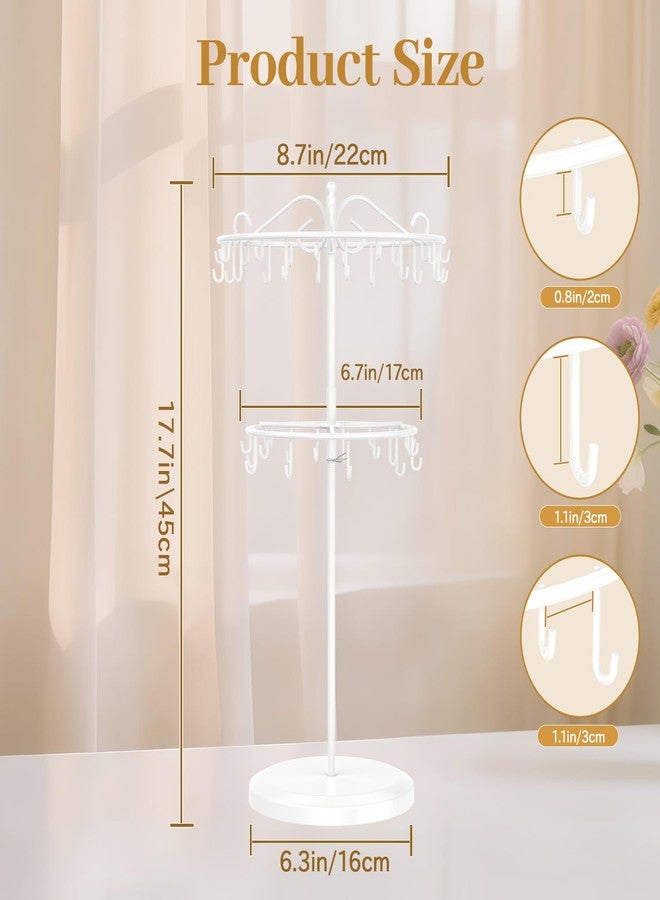 MODOWEY Necklace Holder Organizer Rotating Display, 42 Hooks Stand Adjustable Tree for Long Chain Storage, 2 Tier Tabletop Metal Hanger Rack for Men Women, No More Tangled Pendant Jewelry, White - Image 3