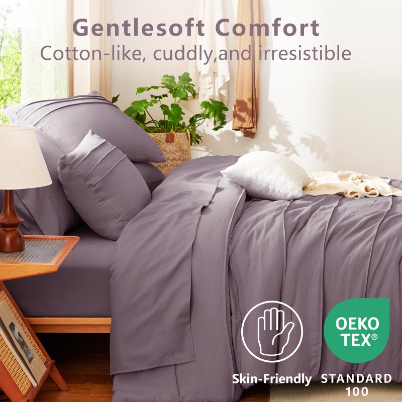 CozyLux Queen Comforter Set Dusty Purple, 7 Pieces Soft Pinch Pleat Bed in a Bag Queen Comforter Set with Sheets, Boho Bed Set with Down Alternative Comforter, Sheets, Pillowcases & Shams - Image 3