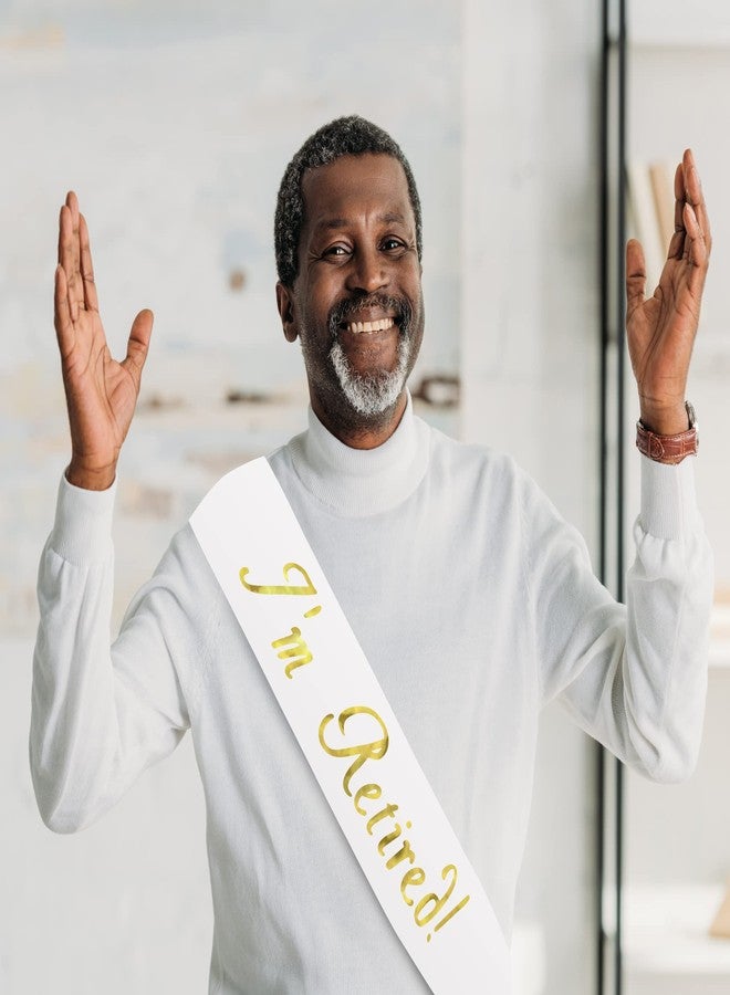 JPACO Classic I’m Retired! Sash - Gold Foil Retirement Sash for Women and Men & Large Safety Pin. Great for Retirement Party, Events and Decorations by JPACO (White) - Image 5