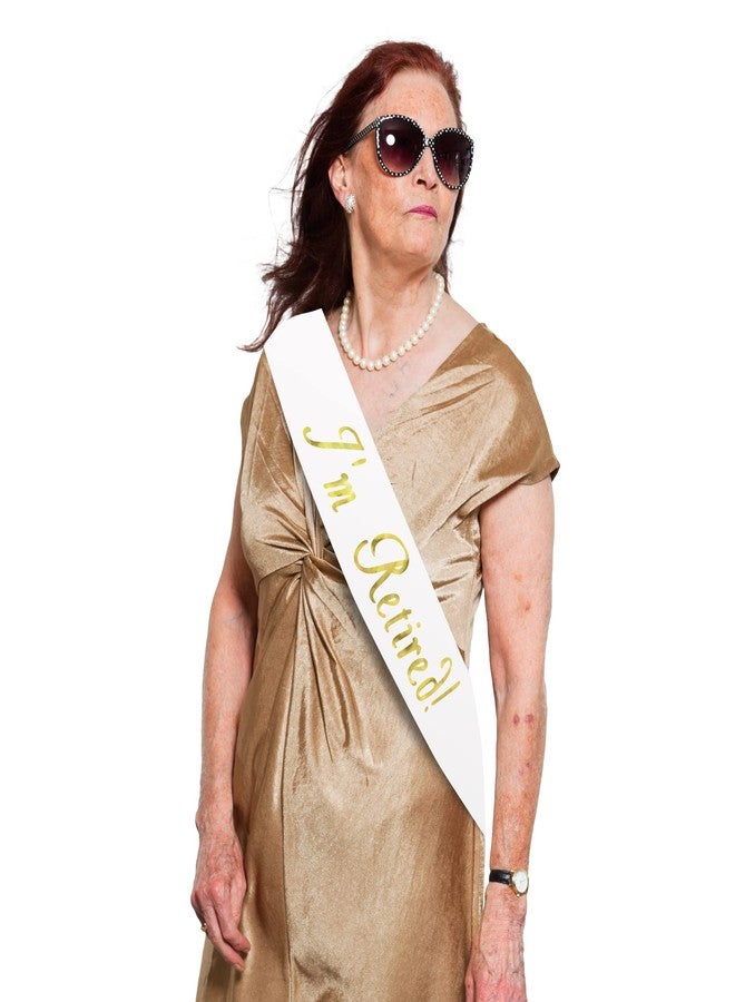 JPACO Classic I’m Retired! Sash - Gold Foil Retirement Sash for Women and Men & Large Safety Pin. Great for Retirement Party, Events and Decorations by JPACO (White) - Image 2