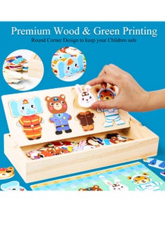 SYOSI Wooden Jigsaw Puzzles Wooden Animal Dress Up Puzzles for Kids Toddler Puzzles Cartoon Animal Dress Up Puzzle Educational Toy for Boys and Girls Age 2-5 Portable and Eco Ideal Gift for Kids  - Image 3