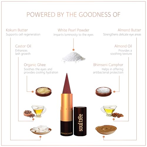 SoulTree Ratnavalli Padama Raga Jewel Kohl | Red Ruby Kajal | All-Day Comfort Wear | Pearl Powder & Organic Ghee Enriched | Ayurvedic Formula | 3g - Image 2