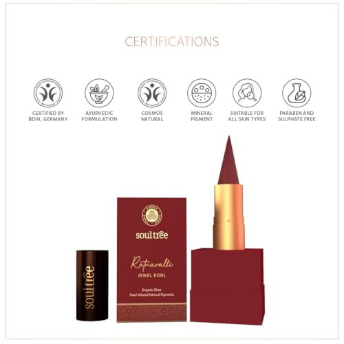 SoulTree Ratnavalli Padama Raga Jewel Kohl | Red Ruby Kajal | All-Day Comfort Wear | Pearl Powder & Organic Ghee Enriched | Ayurvedic Formula | 3g - Image 5