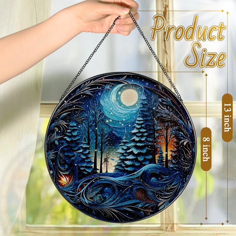 LAOWEIKI 8-Inch Starry Night Forest Suncatcher Ornament, Stained Glass Window Hanging & Stained Glass Holiday Ornament, Sun Catcher Window Decor â€” Magical Gift for Nature Lovers, Gifts for Christmas & Holidays - Image 4