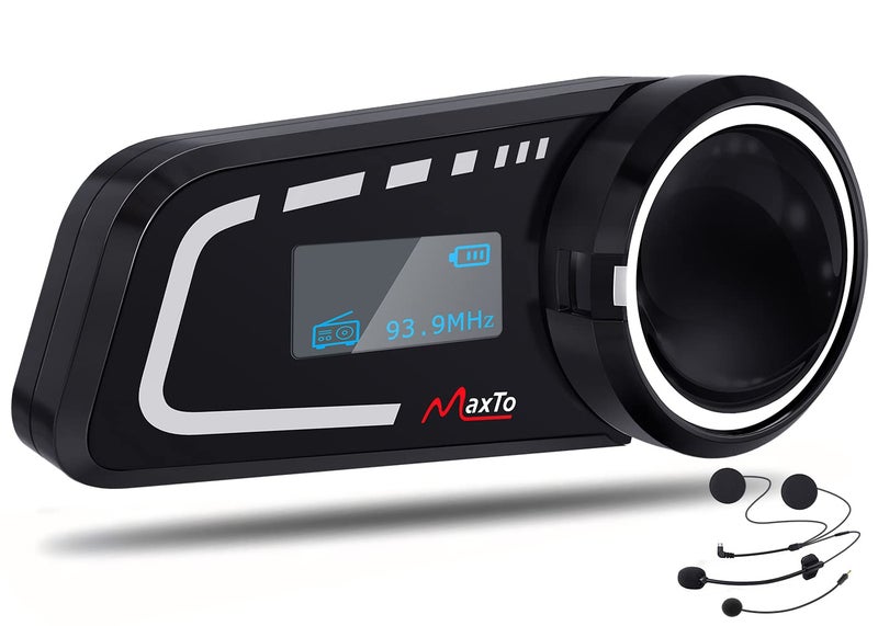 MAXTO M2C Motorcycle Bluetooth Headset 1000M 6Way Group Helmet Intercom Communication System with LCD Screen IP65 Waterproof FM Dual Phone Connection Noise Reduction Soft and Hard Mic 1 Pack - Image 2