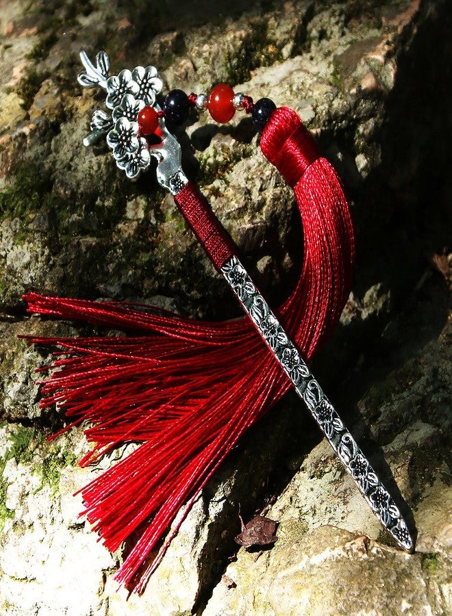 GTHER Chinese Metal Bookmarks with Tassel, Vintage Bookmark Unique Classical Ancient Chinese Hairpin Bookmark with Handmade Silky Tassel for Book Lovers Unique Gift - Image 2