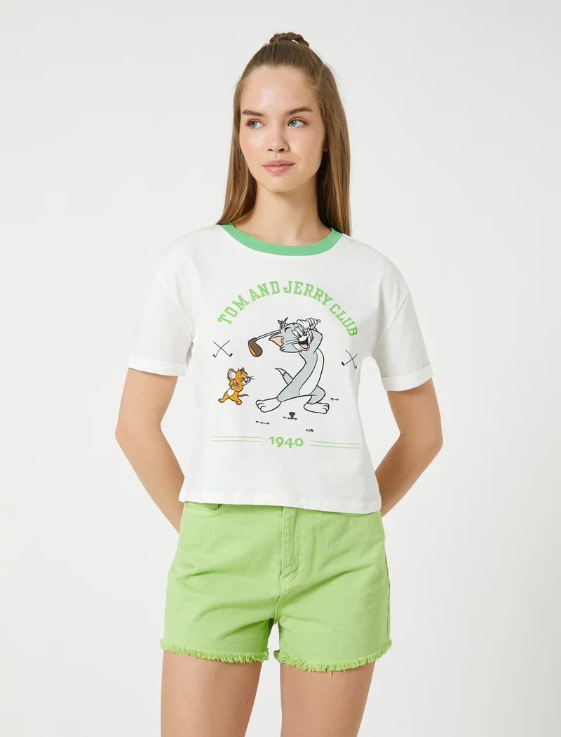 KOTON Tom and Jerry T-Shirt Licensed Printed Short Sleeve Crew Neck