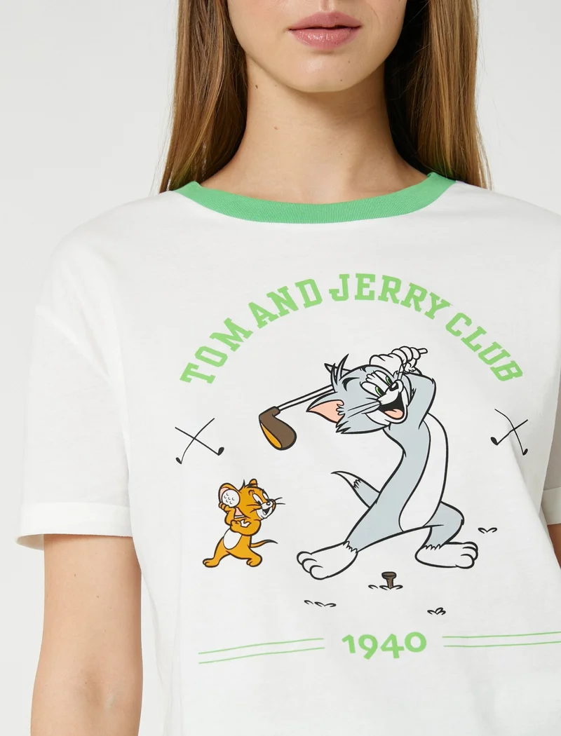 KOTON Tom and Jerry T-Shirt Licensed Printed Short Sleeve Crew Neck