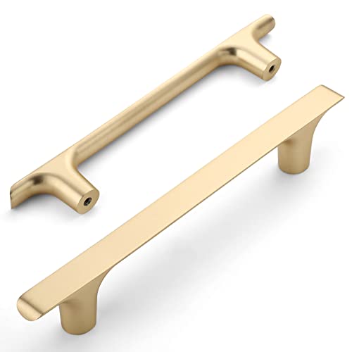 Amerdeco 10 Pack Brushed Gold Cabinet Pulls, 5 Inch(128MM) Hole Centers, Zinc Alloy & Brass, Kitchen Cabinet Handles, Cupboard Handles, Drawer Pulls, ZH0028 - Image 1