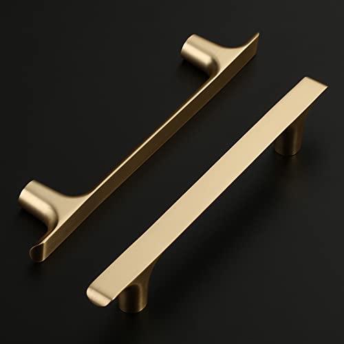 Amerdeco 10 Pack Brushed Gold Cabinet Pulls, 5 Inch(128MM) Hole Centers, Zinc Alloy & Brass, Kitchen Cabinet Handles, Cupboard Handles, Drawer Pulls, ZH0028 - Image 2