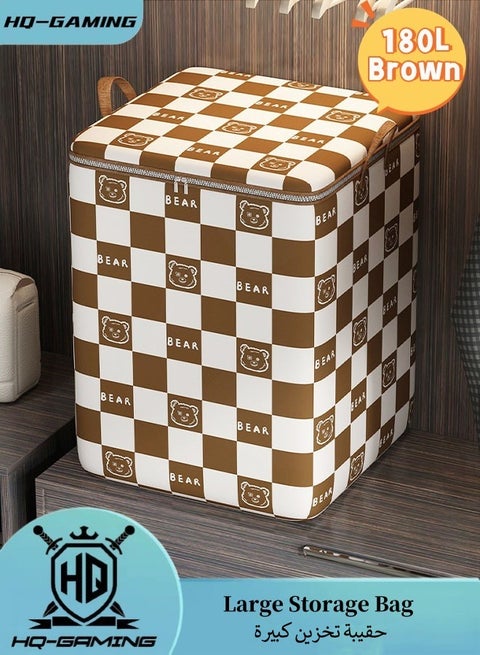 Large Capacity Storage Bag Foldable Closet Organizers Storage Containers with Durable Handle/Zipper Waterproof Clothes Storage Box for Clothing Blanket Bed Sheets Pillows and Toys 180L Brown