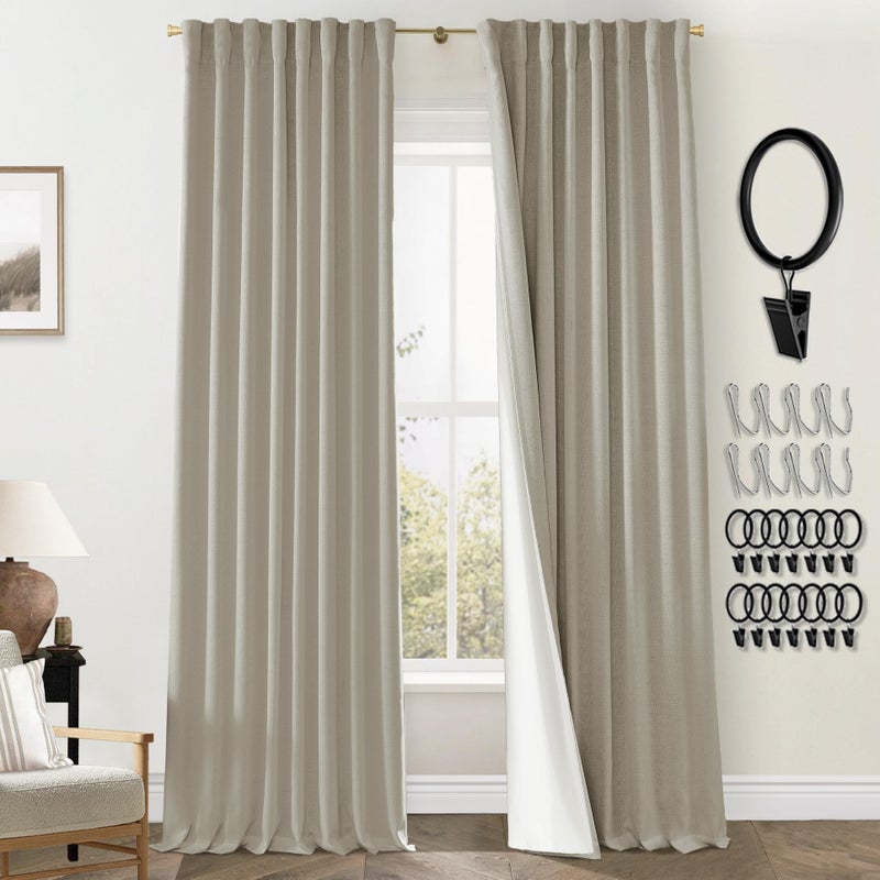 PANELSBURG Warm Taupe Linen Blackout Curtains for Living Room 84 Inch Length 2 Panels Set Neutral Thermal Pleated Drapes Black Out Curtain for Bedroom Windows 84 Inches Long - Image 1