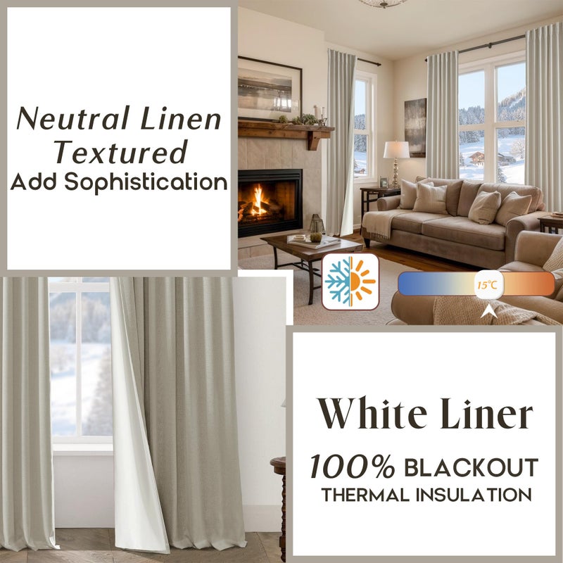 PANELSBURG Warm Taupe Linen Blackout Curtains for Living Room 84 Inch Length 2 Panels Set Neutral Thermal Pleated Drapes Black Out Curtain for Bedroom Windows 84 Inches Long - Image 3