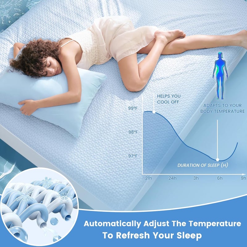 PHF 1 Piece Full Size Arc-Chill Cooling Waterproof Mattress Protector, Breathable Soft 3D Air Pad Cover, Fitted with 40cm Deep Pocket, 100cm x 190cm, Noiseless & Washable - Image 4
