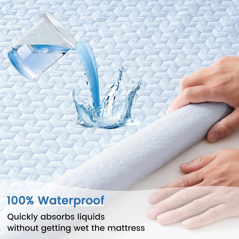 PHF 1 Piece Full Size Arc-Chill Cooling Waterproof Mattress Protector, Breathable Soft 3D Air Pad Cover, Fitted with 40cm Deep Pocket, 100cm x 190cm, Noiseless & Washable - Image 2
