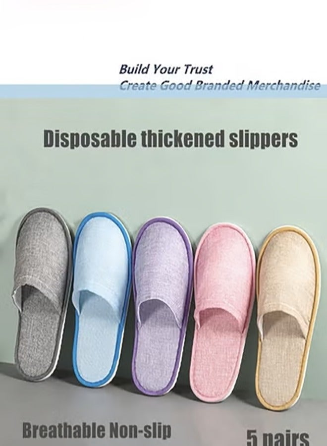 5 Pairs Disposable Adult Guests Slippers Closed Toe Bulk for Shoeless Home Multicolor Cotton Slipper for Indoor Hotel Spa Travel - Image 1