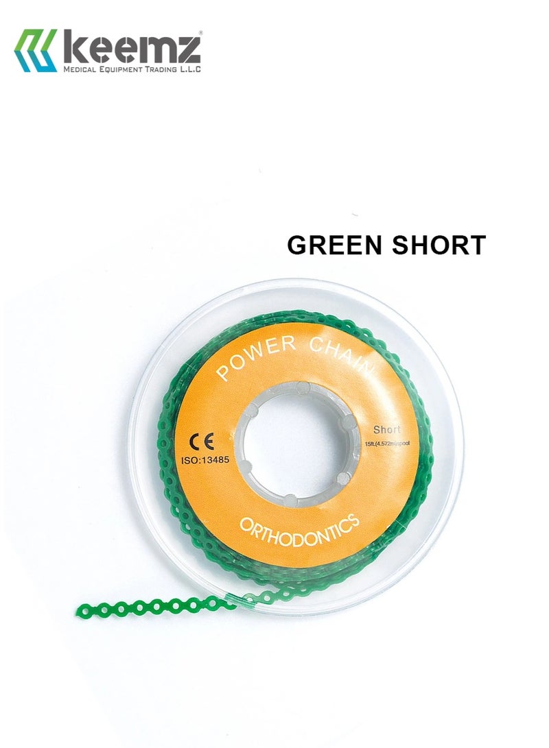 keemz Orthodontic Dental Elastic Ultra Power Rubber Chains for Braces Green Short - Image 1