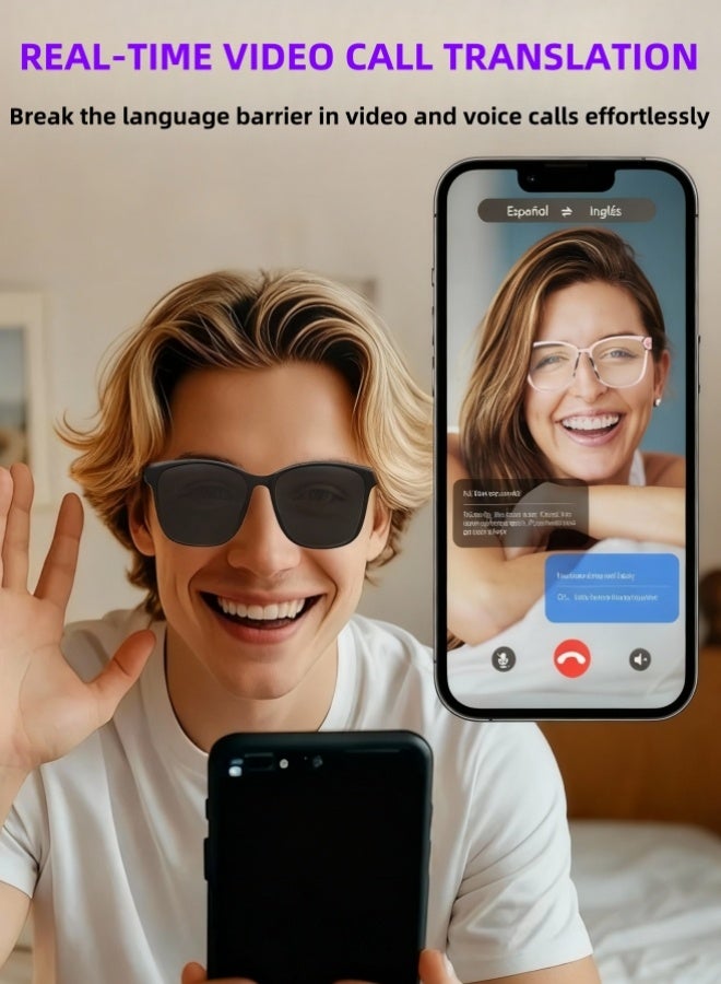  قورق الصحراء نظارات ذكية بتقنية البلوتوث مع مكبرات صوت ، ترجمة في الوقت الحقيقي 86 لغة ، موسيقى ومكالمات ، ميكروفون مدمج ، نظارات شمسية عالية الدقة من الأشعة فوق البنفسجية 400 ، تحكم باللمس ، شحن من النوع سي ، نظارات ذكية للمبتدئين للرجال والنساء - Image 4
