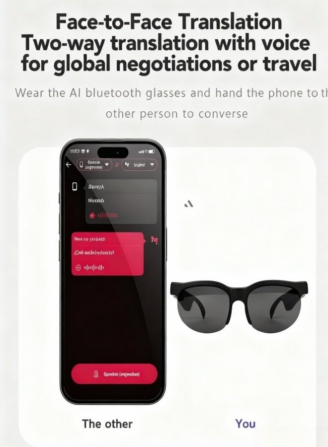  قورق الصحراء نظارات ذكية بتقنية البلوتوث مع مكبرات صوت ، ترجمة في الوقت الحقيقي 86 لغة ، موسيقى ومكالمات ، ميكروفون مدمج ، نظارات شمسية عالية الدقة من الأشعة فوق البنفسجية 400 ، تحكم باللمس ، شحن من النوع سي ، نظارات ذكية للمبتدئين للرجال والنساء - Image 5