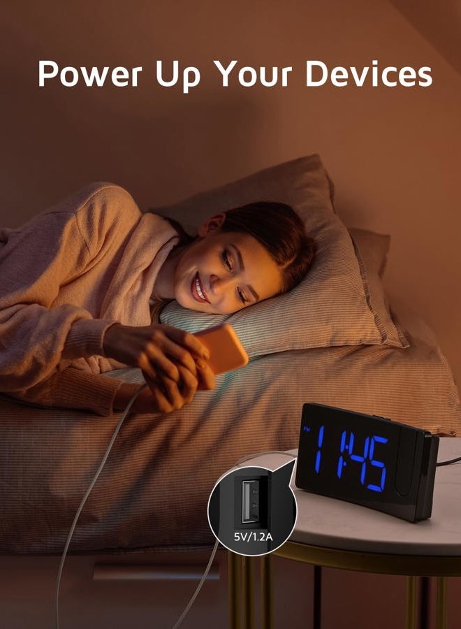 GOLOZA Projection Alarm Clocks Bedside, Digital Clock with 180° Projector, 3-Level Brightness Dimmer, LED Display, USB Charger, Progressive Volume, 9mins Snooze, Digital Alarm Clock for Bedroom - Image 4