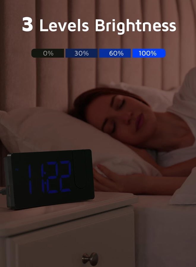GOLOZA Projection Alarm Clocks Bedside, Digital Clock with 180° Projector, 3-Level Brightness Dimmer, LED Display, USB Charger, Progressive Volume, 9mins Snooze, Digital Alarm Clock for Bedroom - Image 3