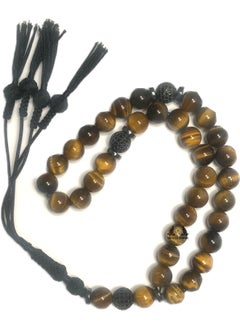 Islamic Tasbih Natural Tiger Eye And Black Cubic Circonia