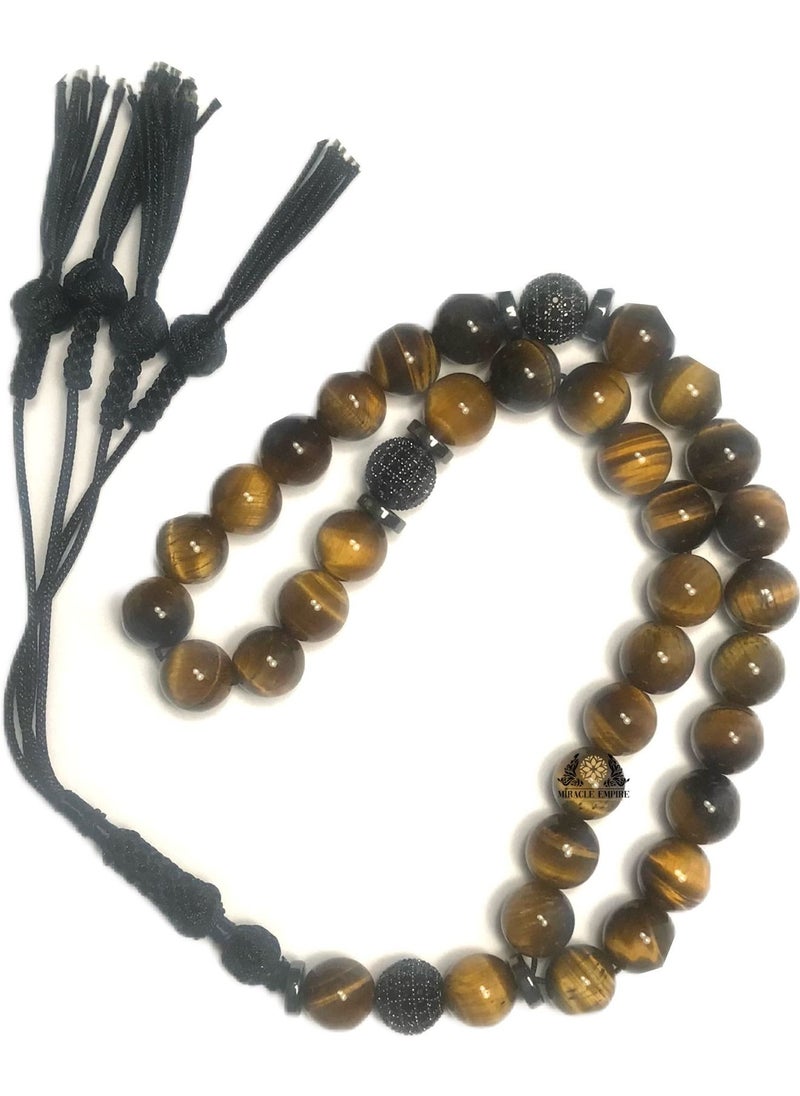 Miracle Empire - Islamic Tasbih Natural Tiger Eye And Black Cubic Circonia - Image 1