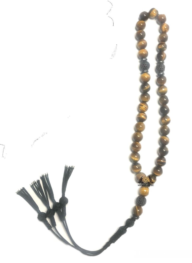 Miracle Empire - Islamic Tasbih Natural Tiger Eye And Black Cubic Circonia - Image 1
