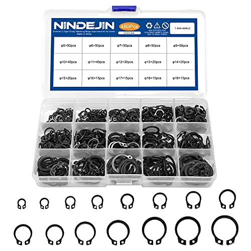 NINDEJIN External Retaining Rings Snap Rings Assortment Kit, Circlip Circlip Retainer Rings Set (C-Clip Carbon Steel) - Image 1