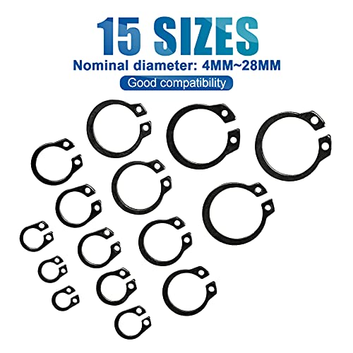 NINDEJIN External Retaining Rings Snap Rings Assortment Kit, Circlip Circlip Retainer Rings Set (C-Clip Carbon Steel) - Image 3