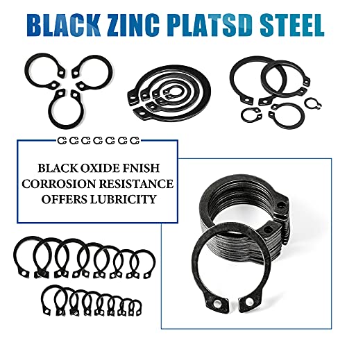 NINDEJIN External Retaining Rings Snap Rings Assortment Kit, Circlip Circlip Retainer Rings Set (C-Clip Carbon Steel) - Image 4