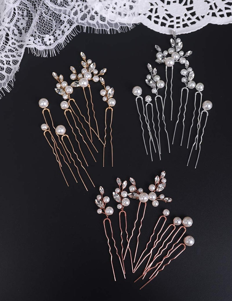 BERYUAN Bridal Rhinestone Pearl Hair Pin Set Women Crystal Silver Wedding Hair Accessory Gift for Her Party Headpiece for Bride Bridesmaid Girls 7 pcs Silver