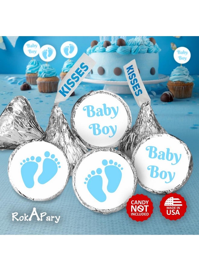 RokAPary 324 Baby Boy Blue Footprints Kisses Labels for Baby Shower Or Baby Sprinkle Party Or Event Decorations, Stickers, Wrappers, Favors. Made in USA - Image 2