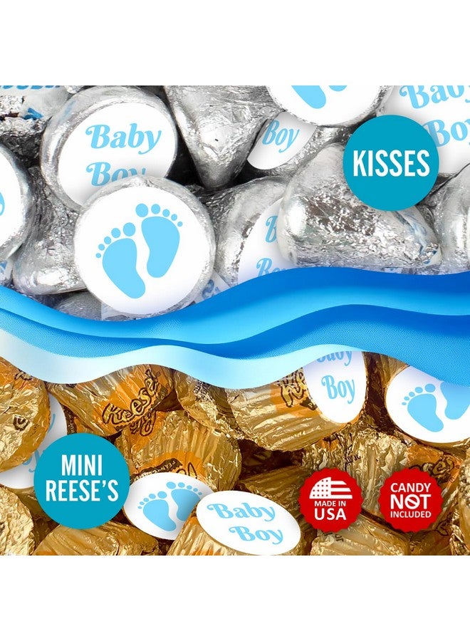 RokAPary 324 Baby Boy Blue Footprints Kisses Labels for Baby Shower Or Baby Sprinkle Party Or Event Decorations, Stickers, Wrappers, Favors. Made in USA - Image 4