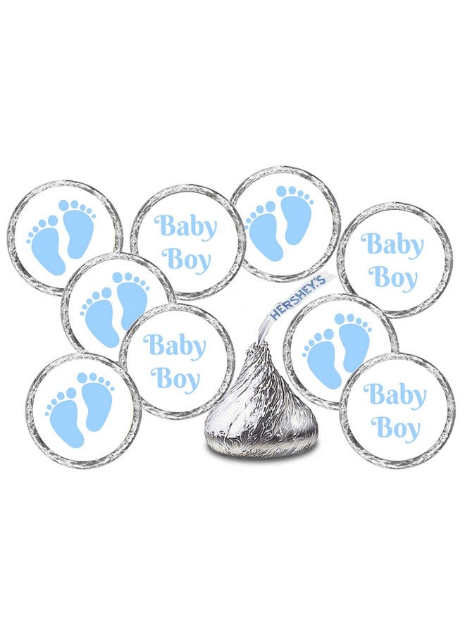 RokAPary 324 Baby Boy Blue Footprints Kisses Labels for Baby Shower Or Baby Sprinkle Party Or Event Decorations, Stickers, Wrappers, Favors. Made in USA - Image 1