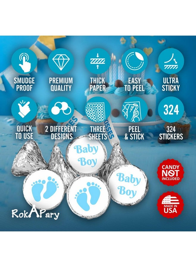 RokAPary 324 Baby Boy Blue Footprints Kisses Labels for Baby Shower Or Baby Sprinkle Party Or Event Decorations, Stickers, Wrappers, Favors. Made in USA - Image 3