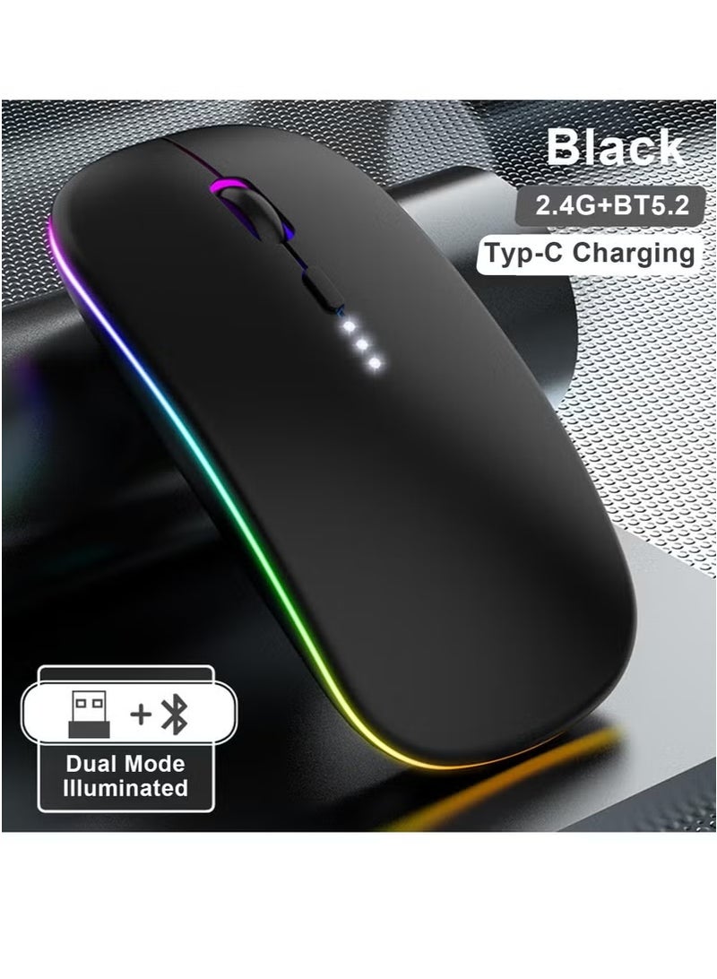 LED RGB Wireless Bluetooth Mouse, Bluetooth 5.1 + USB, 2.4GHz Rechargeable Silent Bluetooth Wireless Mouse, Computer Mice with USB Receiver  - Image 4