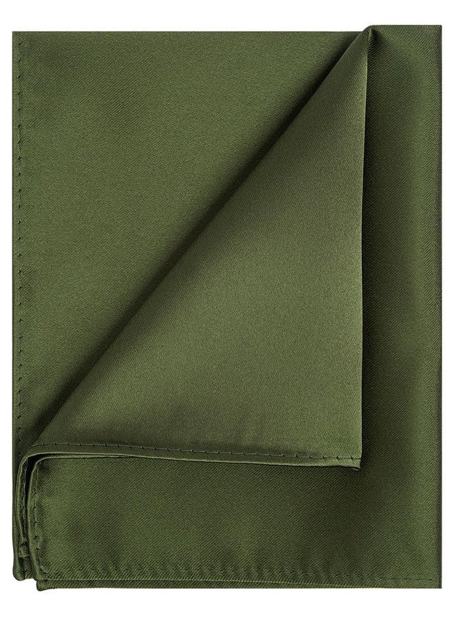 KissTies Dark Olive Green Satin Tie Set Solid Ties Mens Necktie + Pocket Square - Image 4