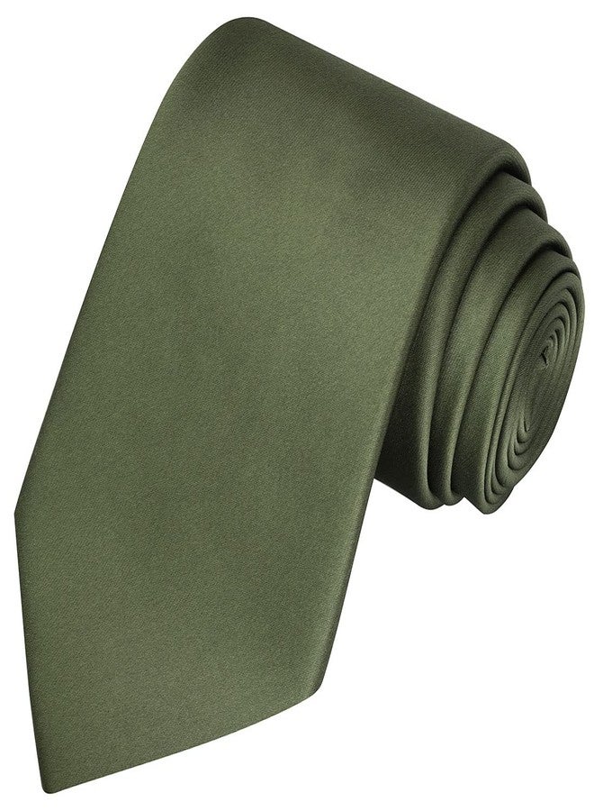 KissTies Dark Olive Green Satin Tie Set Solid Ties Mens Necktie + Pocket Square - Image 2