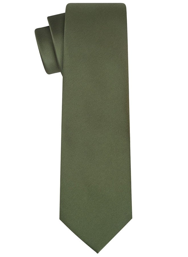 KissTies Dark Olive Green Satin Tie Set Solid Ties Mens Necktie + Pocket Square - Image 3