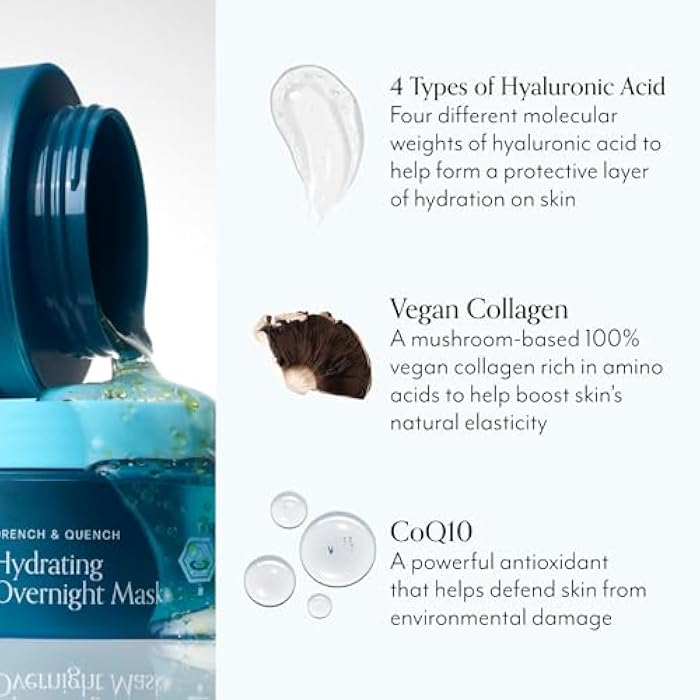 Bliss Drench & Quench Hydrating Overnight Mask with Hyaluronic Acid & Vegan Collagen - Image 3