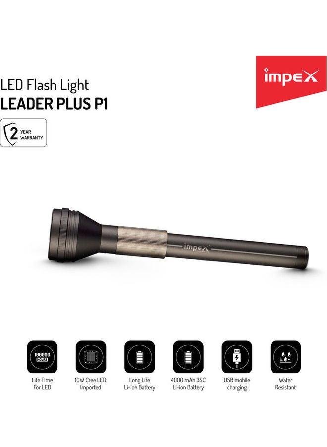Impex 4000 mAh 10W Cree LED Rechargeable Flashlight with USB Power Output Black 103.3x312.3x85mm - Image 2