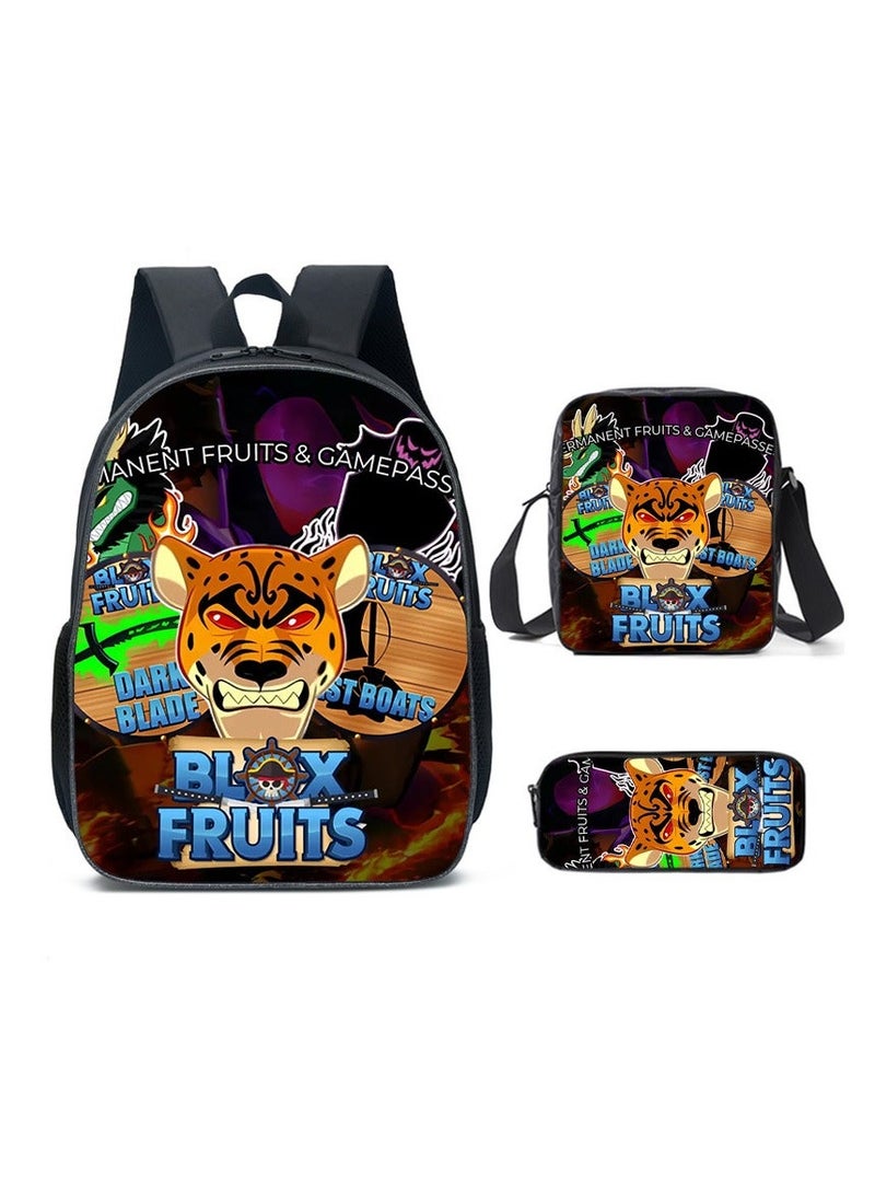 Blox Fruits Cartoon Backpack Three-piece Student School Bag