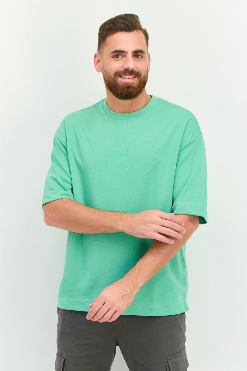 Blank Essentials Men Crew Neck Short Sleeve Brand Logo T Shirt, Light Green - Image 1