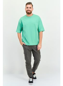 Blank Essentials Men Crew Neck Short Sleeve Brand Logo T Shirt, Light Green  - Image 2