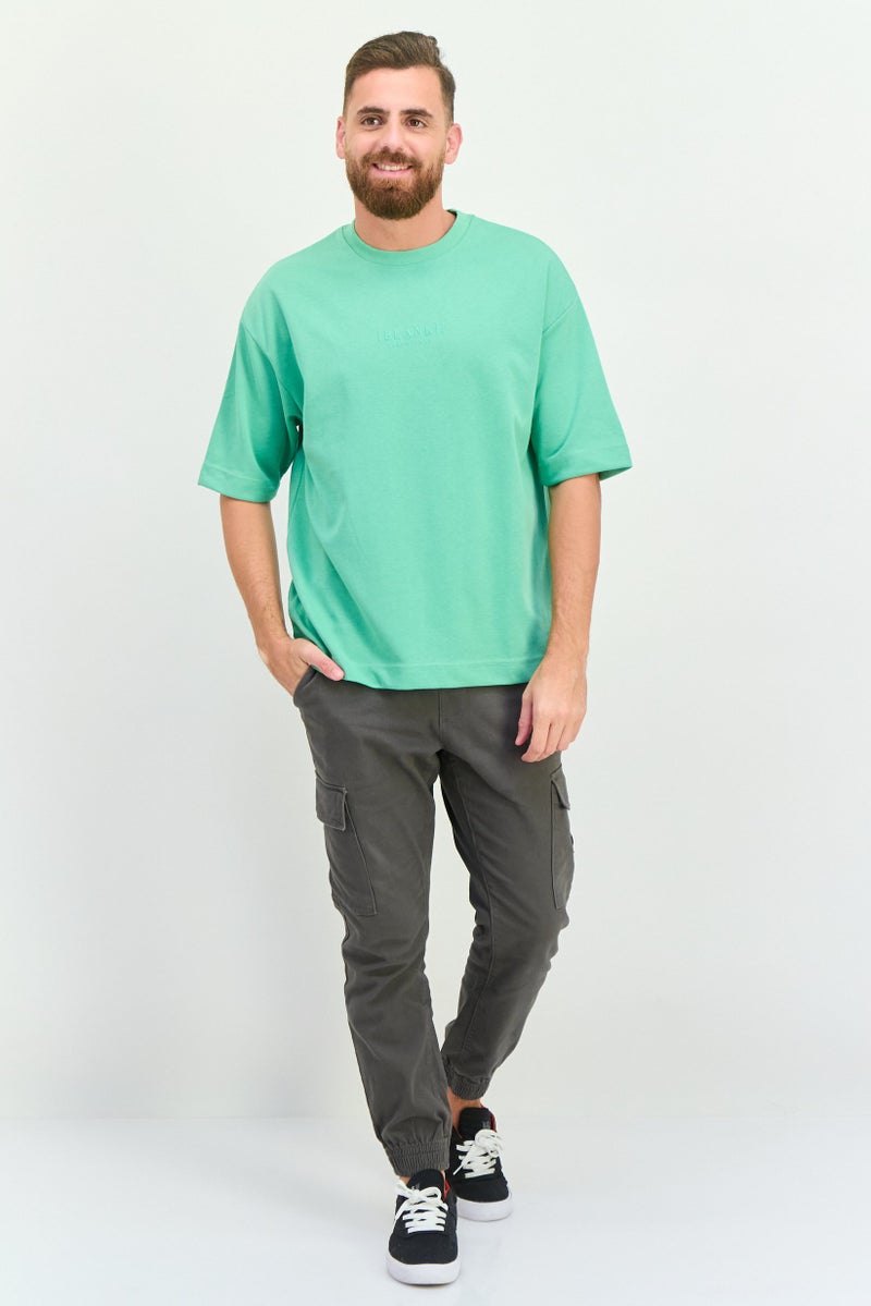 Blank Essentials Men Crew Neck Short Sleeve Brand Logo T Shirt, Light Green - Image 2