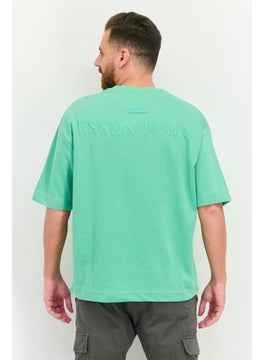 Blank Essentials Men Crew Neck Short Sleeve Brand Logo T Shirt, Light Green  - Image 3