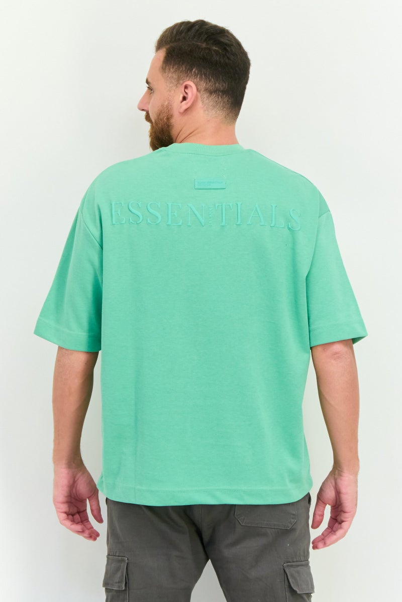 Blank Essentials Men Crew Neck Short Sleeve Brand Logo T Shirt, Light Green - Image 3