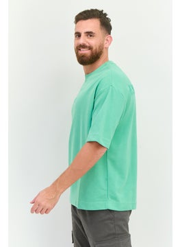 Blank Essentials Men Crew Neck Short Sleeve Brand Logo T Shirt, Light Green  - Image 4