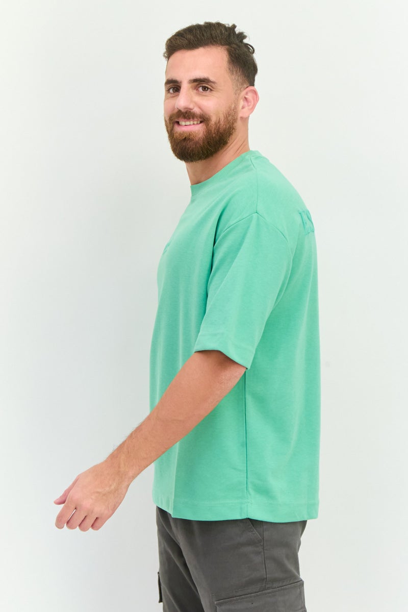 Blank Essentials Men Crew Neck Short Sleeve Brand Logo T Shirt, Light Green - Image 4